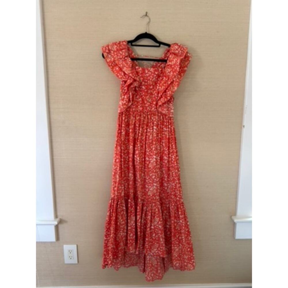 Ulla Johnson Coral Floral Print Ruffle Maxi Dress – Size 2